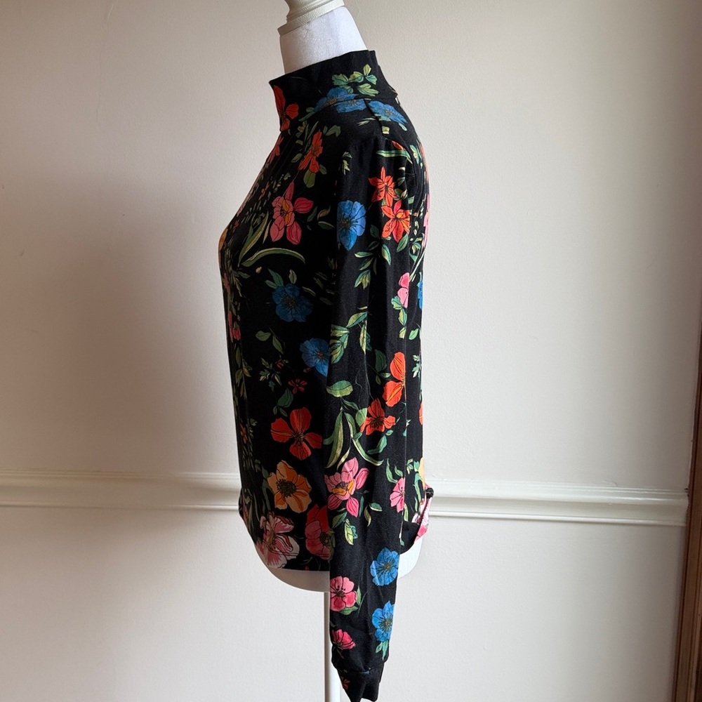 Maeve Anthropologie Black floral turtleneck T-shirt fabric long sleeve XS EUC - Picture 4 of 8